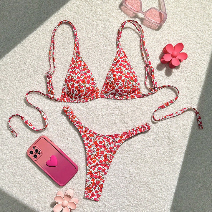 Damen Triangel-Bikini mit verstellbaren Trägern und floralen Mustern Drune