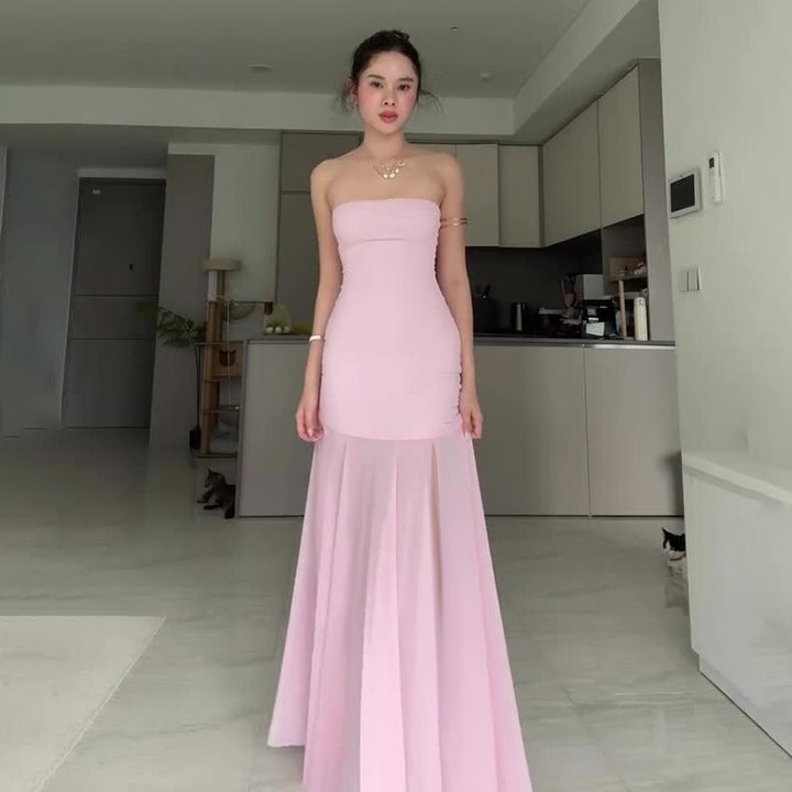 Damen Maxi-Kleid mit schickem Tüllsaum und figurbetonter Silhouette Drune