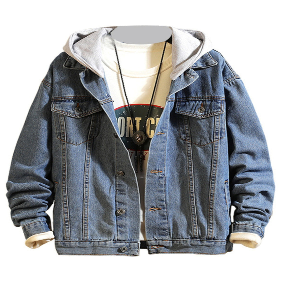 Herren Modische Denimjacke mit Kapuze Drune