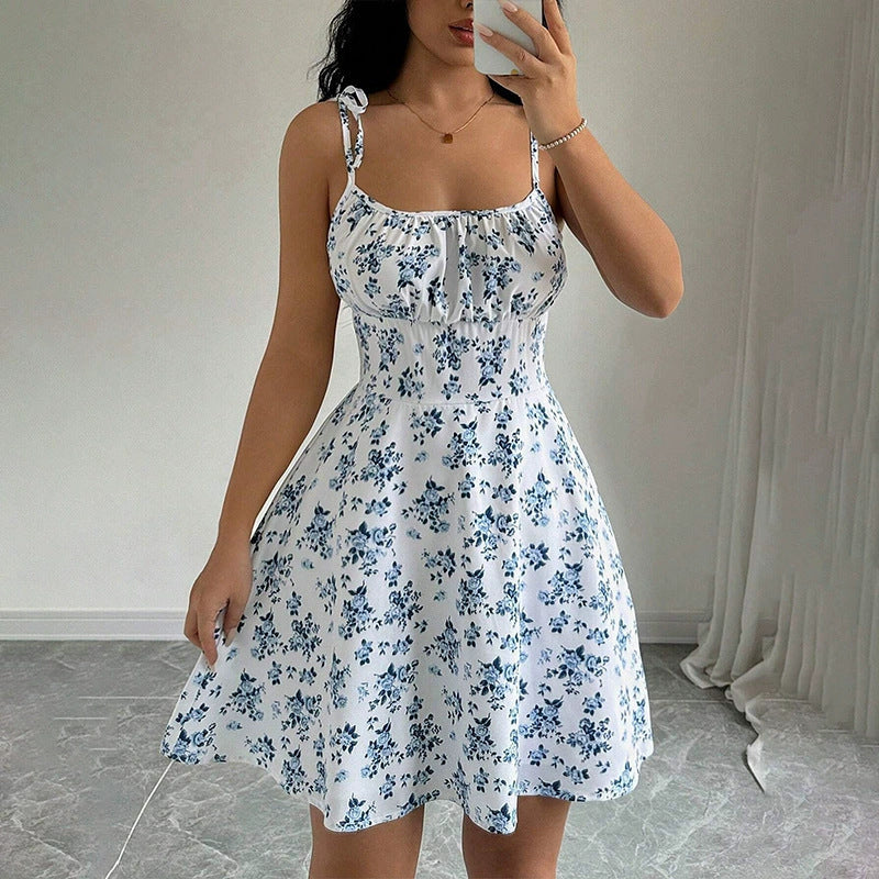 Damen Sommerliches Blümchenkleid mit verstellbaren Spaghettiträgern Drune