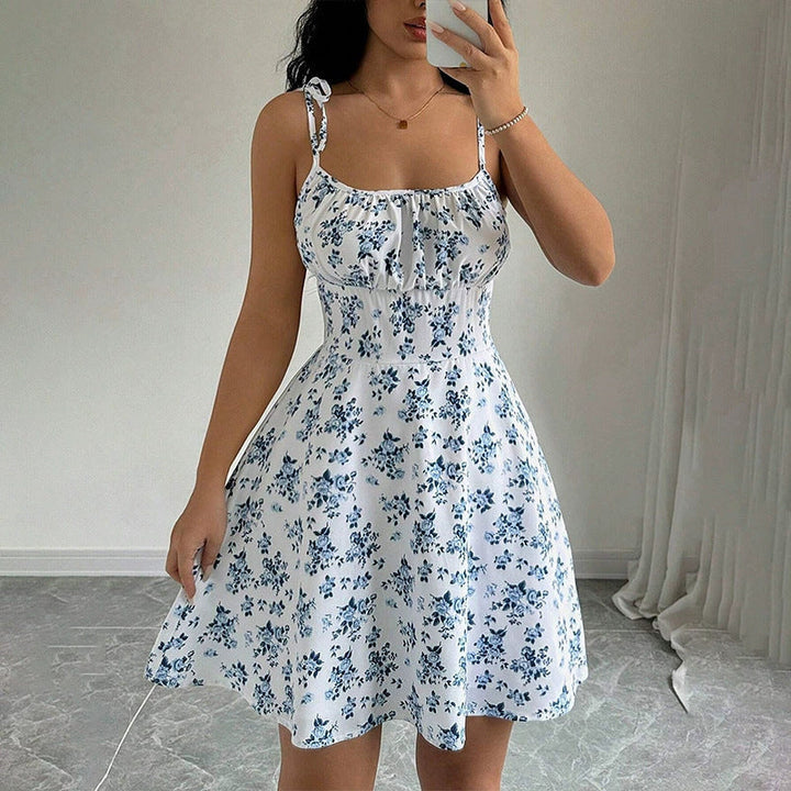Damen Sommerliches Blümchenkleid mit verstellbaren Spaghettiträgern Drune