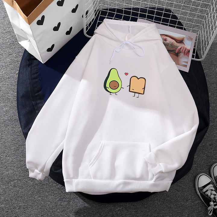 Damen nan oversized Kapuzenpullover mit Kängurutasche und süßem Avocado‑Toast-Print Drune