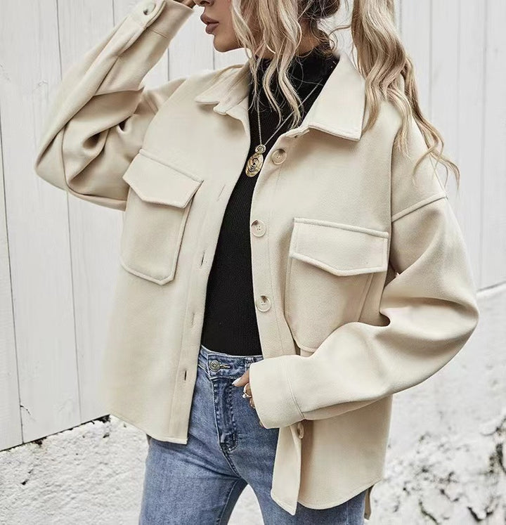 Damen Modische Oversized-Jacke mit Taschen und Knopfverschluss Drune