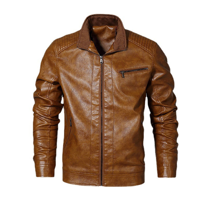 Herren Slim-Fit Motorradblouson aus Lederimitat mit Stehkragen und Reißverschlusstaschen Drune