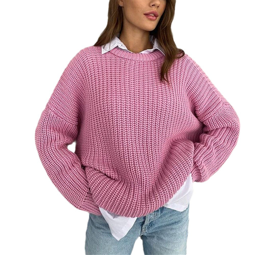 Damen Grober Strickpullover mit lässigem Schnitt und Rundhalsausschnitt Drune