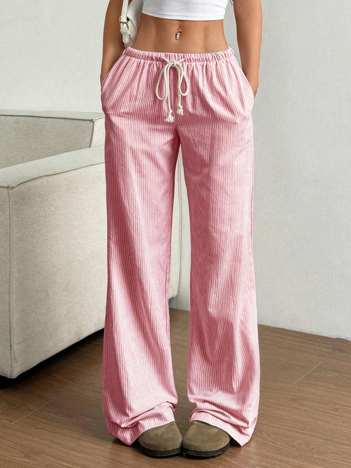 Damen Weite Leinenoptik-Hose mit Gummibund, Tunnelzug und Seitentaschen Drune