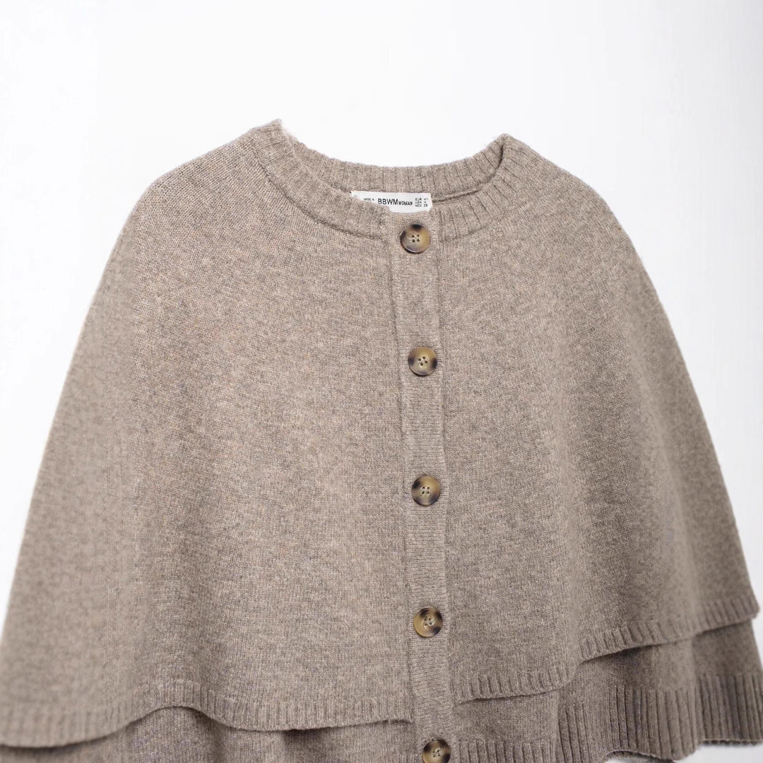 Damen Cape-Cardigan mit durchgehender Knopfleiste und doppellagigem Saum Drune