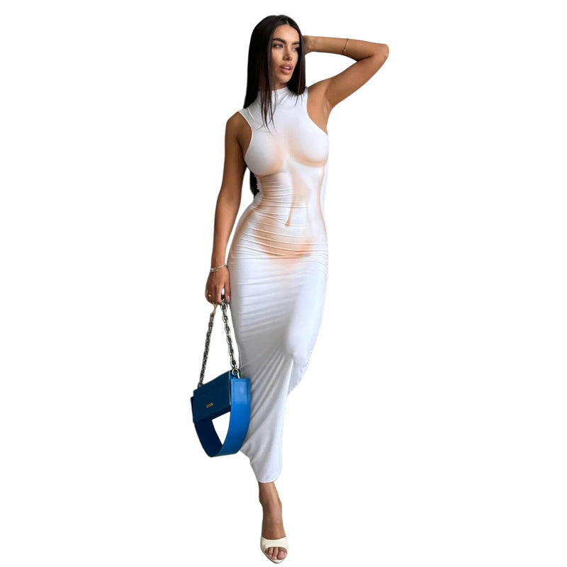 Damen Transparente Maxi-Robe mit hochgeschlossenem Kragen und figurbetontem Schnitt Drune