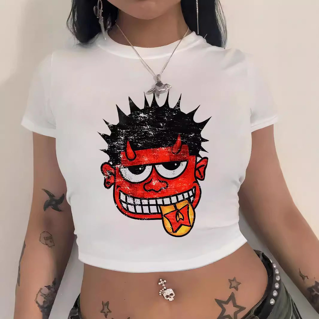 Damen Crop-T-Shirt mit kreativem Nostalgie-Druck und lässigem Schnitt Drune