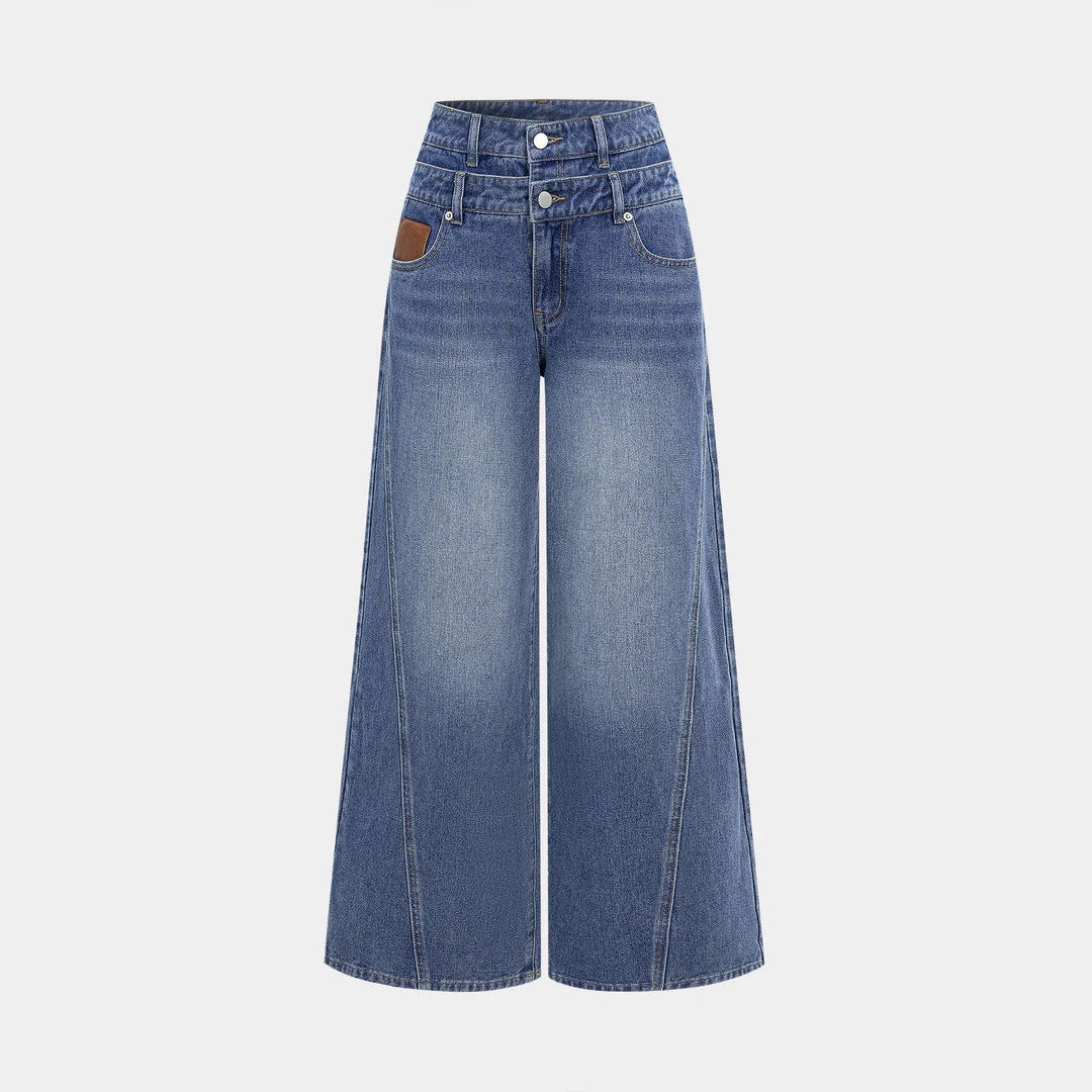 Damen modische High-Waist Jeans mit weitem Bein Drune