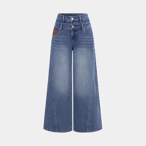 Damen modische High-Waist Jeans mit weitem Bein Drune