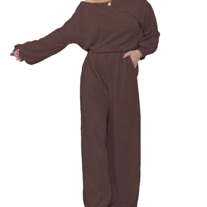 Damen Komfortabler Jumpsuit mit weit geschnittenen Beinen und tiefem Ausschnitt Drune