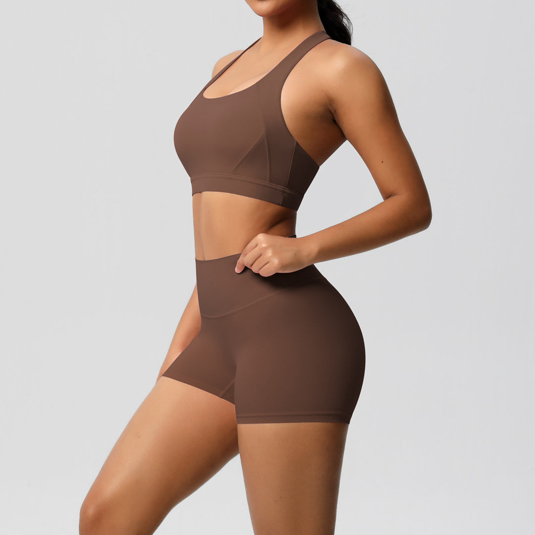 Damen Sport-BH und Hochbund-Shorts Set mit nahtloser Verarbeitung und atmungsaktiven Materialien Drune