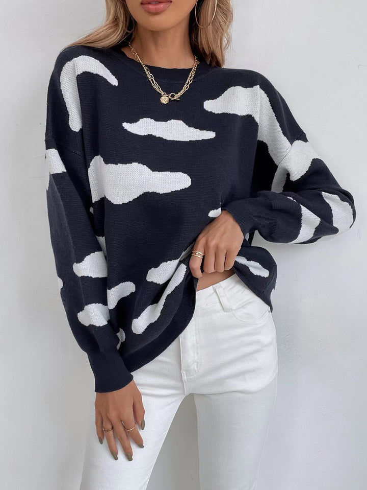 Damen modischer Strickpullover mit trendigem Leo-Design und weitem Schnitt Drune