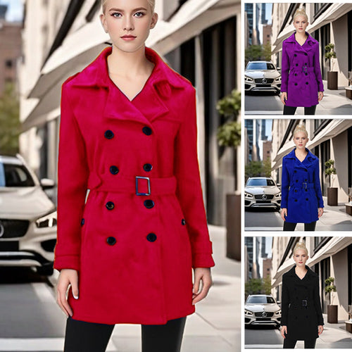 Damen Eleganter Trenchcoat mit Gürtel und kontrastierenden Knöpfen Drune