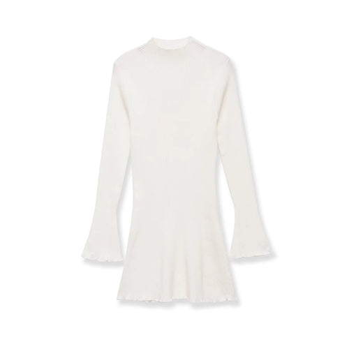 Damen Figurumschmeichelndes Rippstrickkleid mit Trompetenärmeln Drune