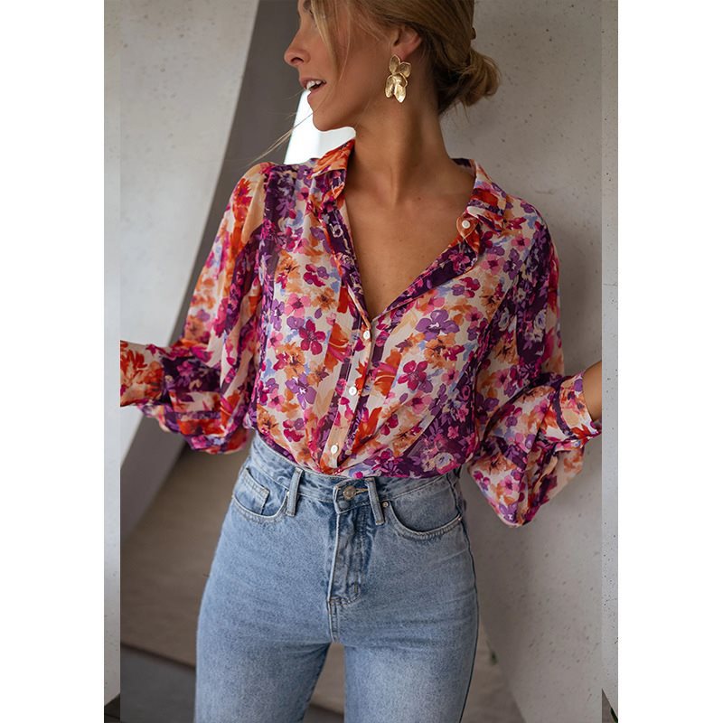 Damen Bluse mit floralen Mustern und eleganten Volantärmeln Drune