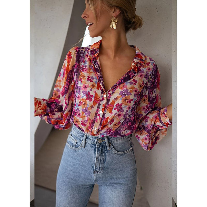 Damen Bluse mit floralen Mustern und eleganten Volantärmeln Drune