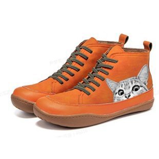 Damen nan knöchelhohe Sneaker mit niedlichem Katzenmotiv Stickerei und ergonomischem Komfortfußbett Drune