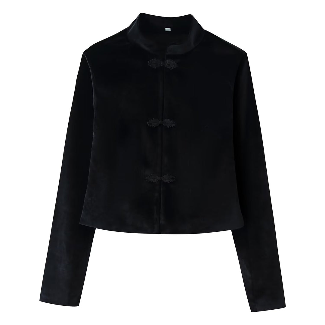 Damen Kurzjacke mit Stehkragen und dekorativen Kordelknöpfen Drune