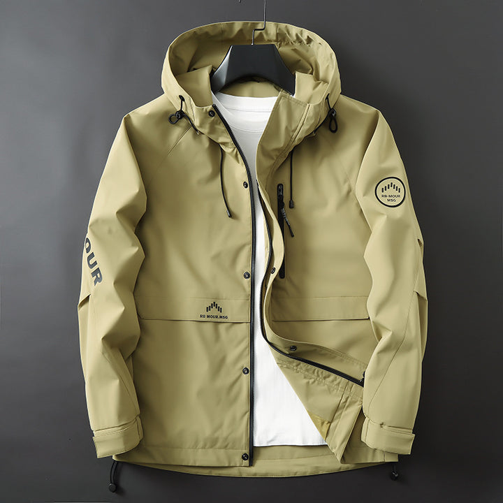 Herren Sportive Softshell-Fieldjacke mit Kapuze, verdecktem Reißverschluss und Logo-Details Drune