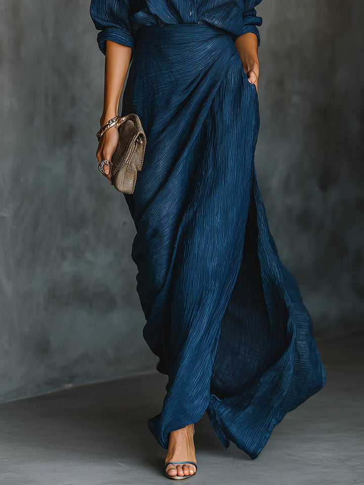 Damen Drapierter Maxi-Rock mit Wickel-Effekt und Crinkle-Textur Drune