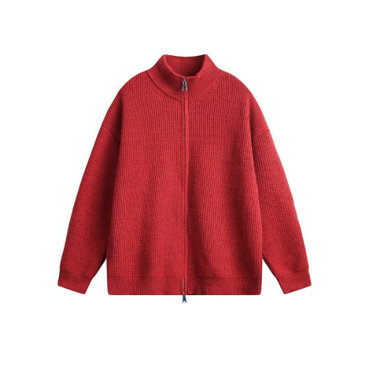 Unisex Oversized Strick-Zipjacke mit Stehkragen und Rippbündchen Drune