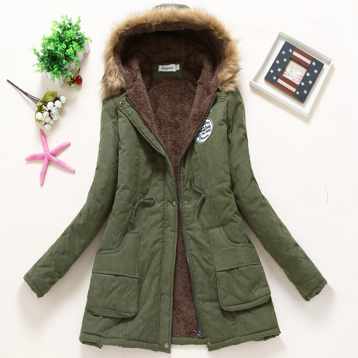 Damen taillierter Winterparka mit Teddyfutter Kunstfellkapuze und Tunnelzug Drune