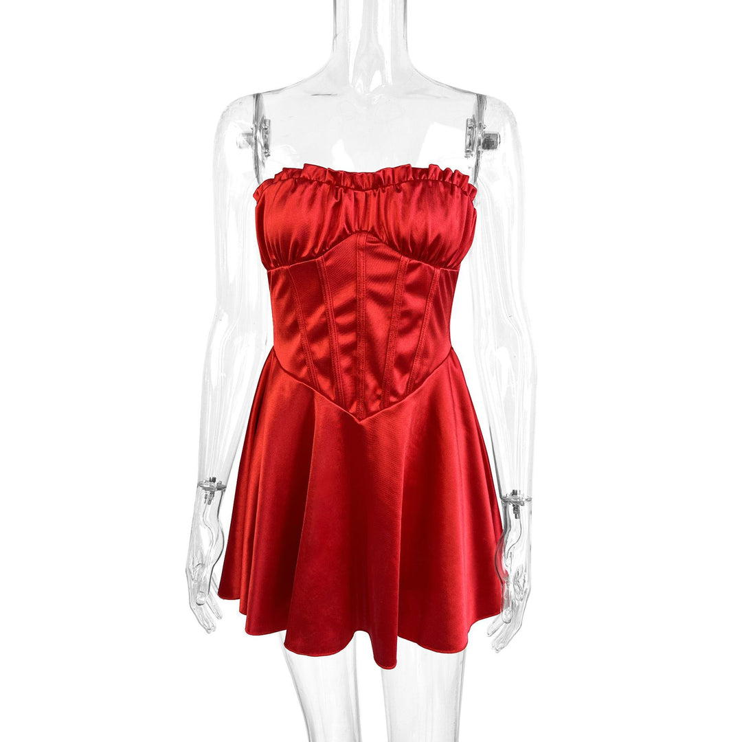 Damen Sommerliches Minikleid mit tailliertem Oberteil und schwingendem Rock Drune