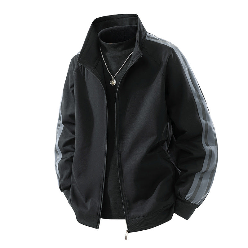 Herren Sportive Zipjacke mit Stehkragen und kontrastierenden Ärmestreifen Drune