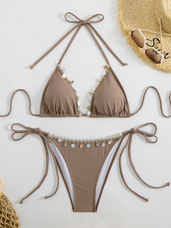 Damen Bunt geschmückter Triangel-Bikini Drune
