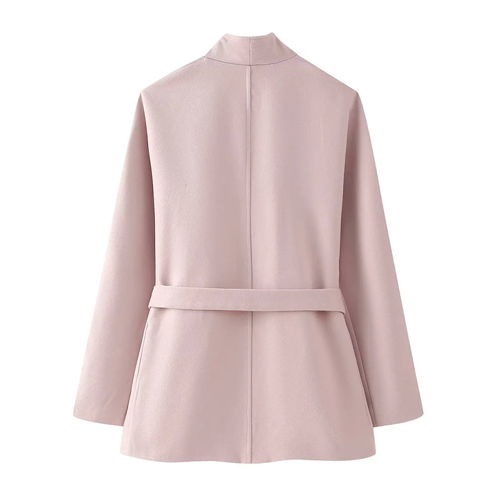 Damen nan kurzjacke mit weitem Schalkragen, tailliertem Bindegürtel und gemustertem Innenfutter Drune