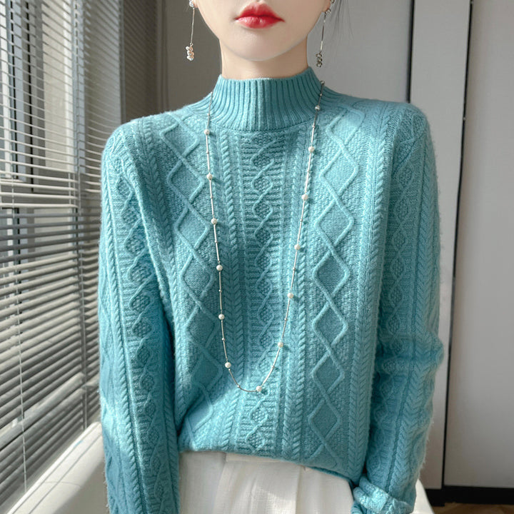 Damen Zopfmuster-Mockneckpullover mit feinem Ajour‑Detail und flauschiger Kaschmir‑Optik Drune