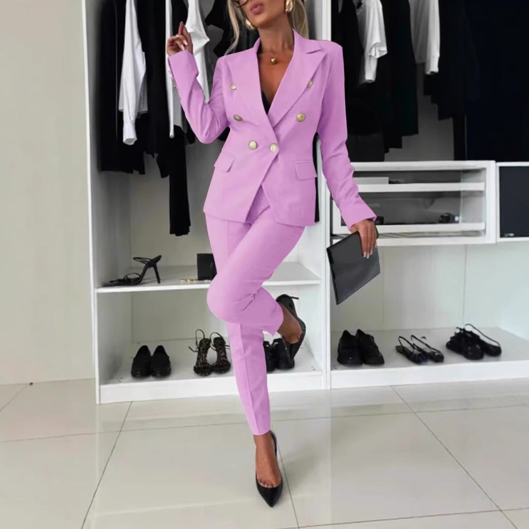 Damen eleganter taillierter Zweiteiler mit doppelter Knopfleiste und modischen Details Drune