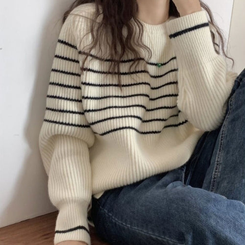 Damen Grobstrickpullover mit gestreiftem Design und lässigem Schnitt Drune
