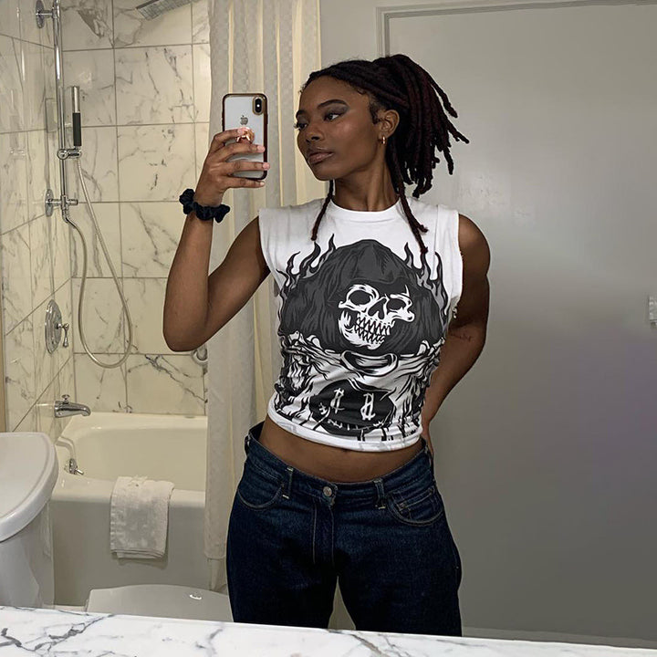 Damen ärmelloses Grafik-T-Shirt mit kreativer Tierillustration Drune