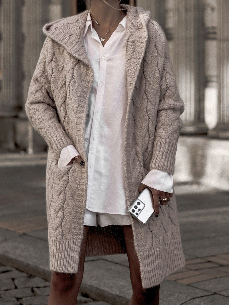 Damen Grobstrick-Cardigan mit tiefem V-Ausschnitt und praktischen Taschen Drune