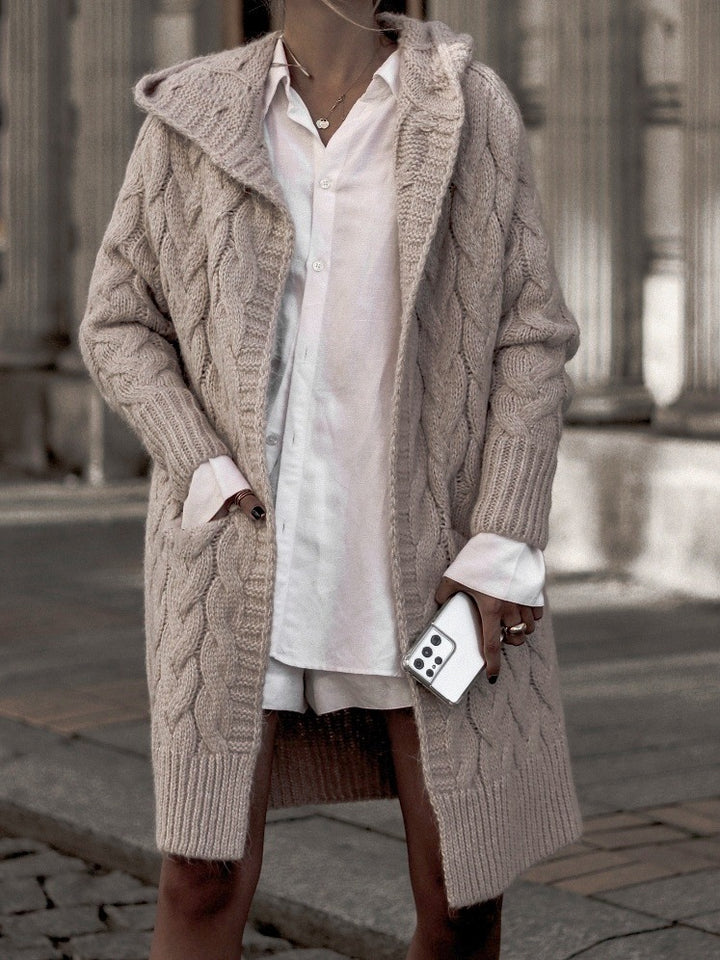Damen Grobstrick-Cardigan mit tiefem V-Ausschnitt und praktischen Taschen Drune