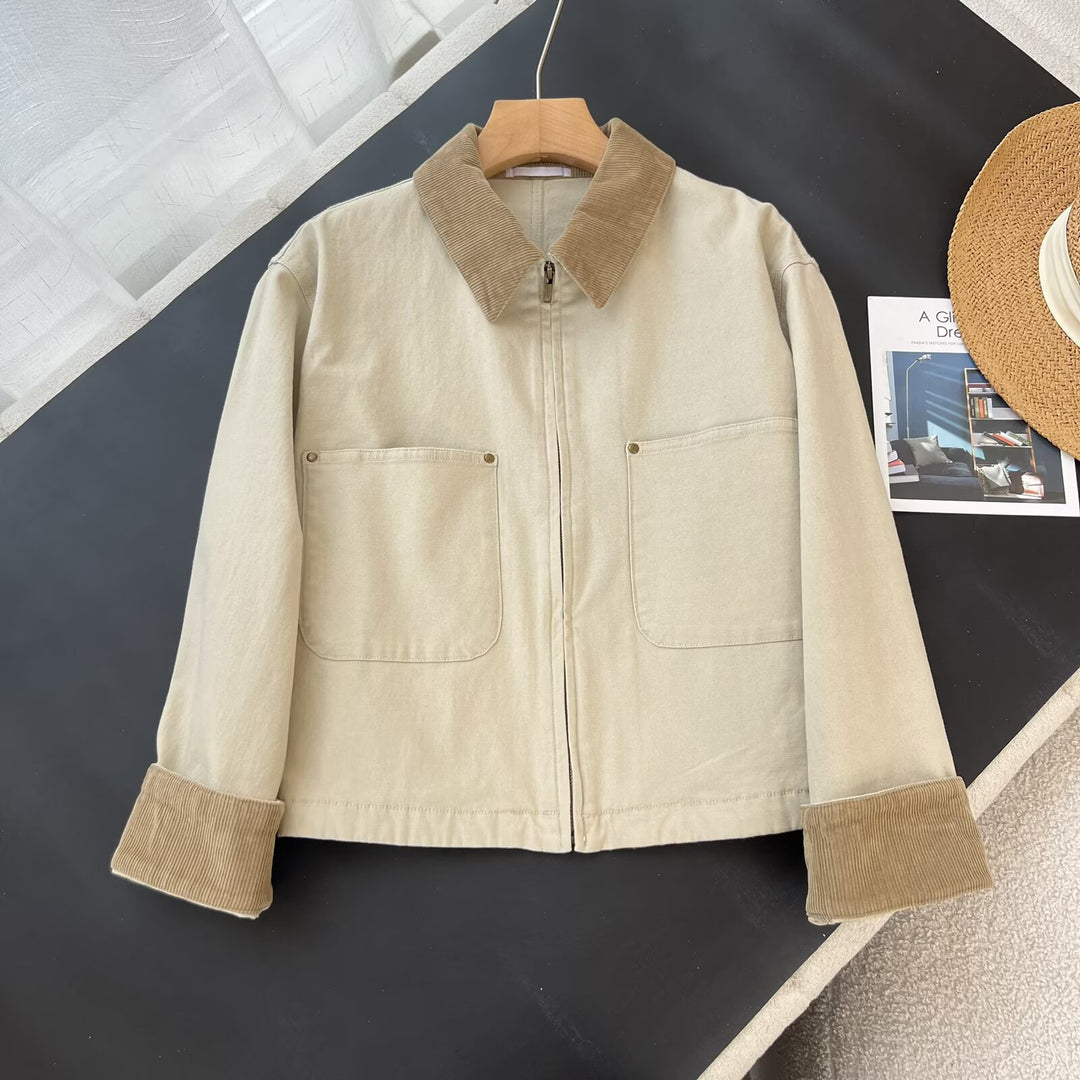 Damen modische cropped Übergangsjacke mit zeitloser Cordsäule Drune