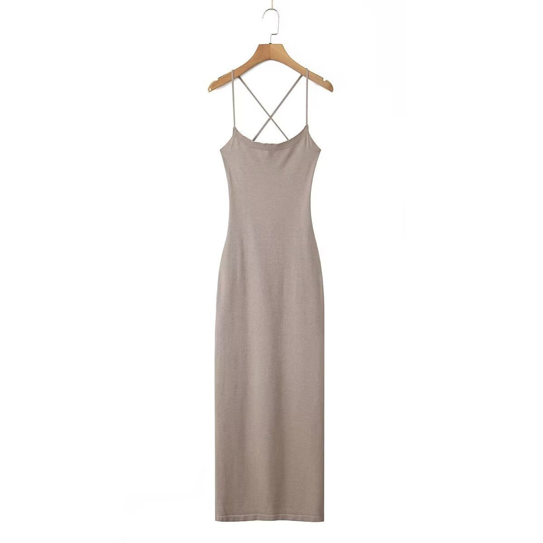 Damen lässiges Maxikleid mit verstellbaren Trägern und elegantem Rücken Drune