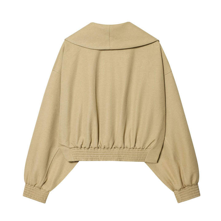 Damen nan kurze Wickeljacke mit großem Schalkragen, Taillengürtel und Ballonärmeln Drune