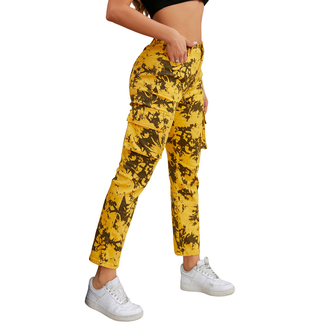 Damen Cargo-Hose mit Tie-Dye-Muster, hoher Bund und aufgesetzten Taschen Drune