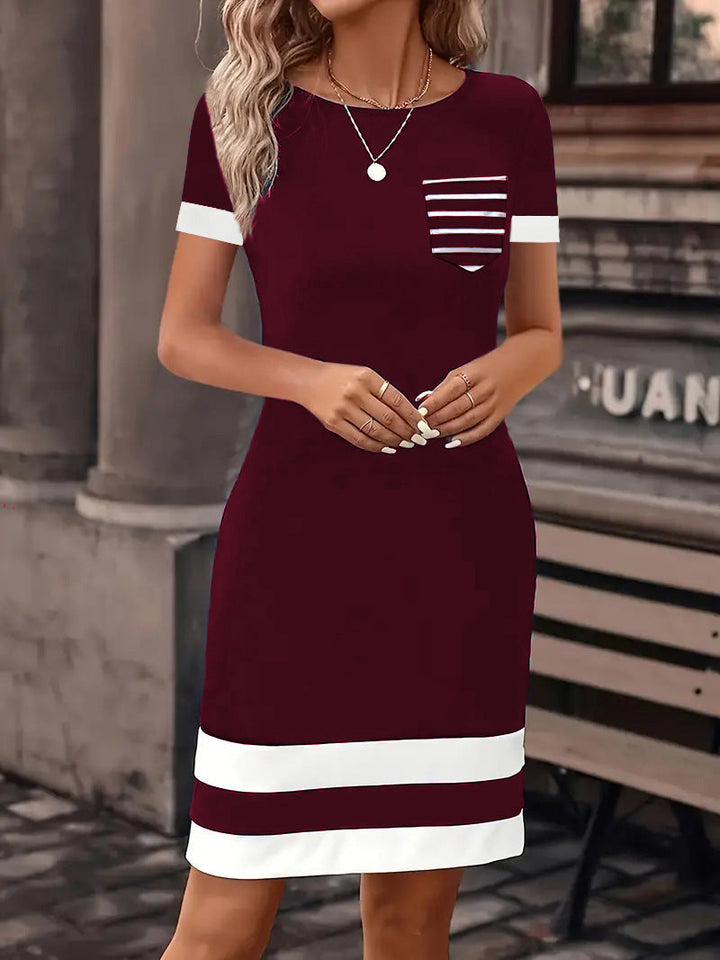 Damen Freizeitkleid mit modischem Streifendesign und praktischer Brusttasche Drune