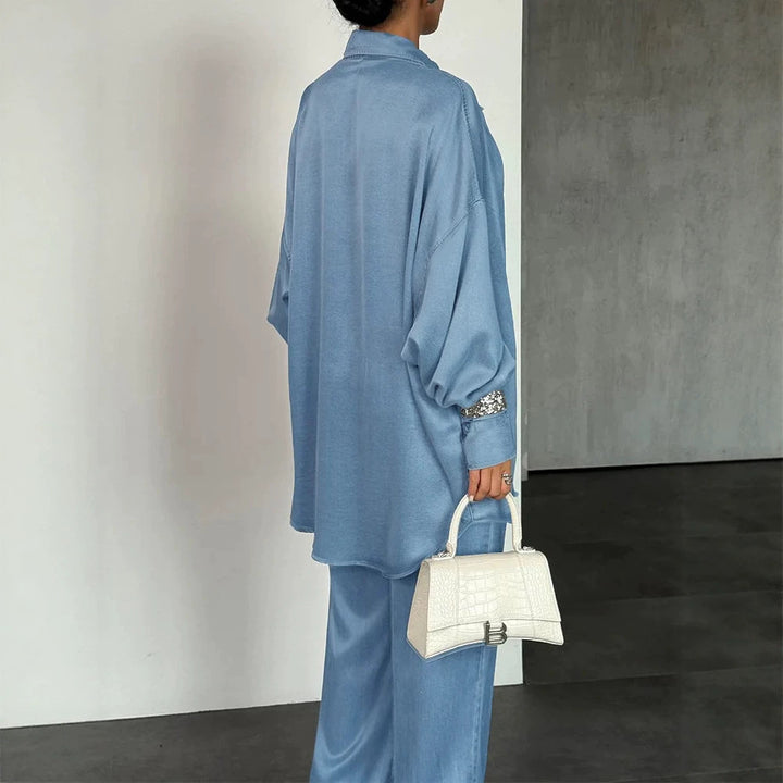 Damen Zweiteiliges Oversize-Hemd- und Palazzo-Set im fließenden Denim-Look Drune