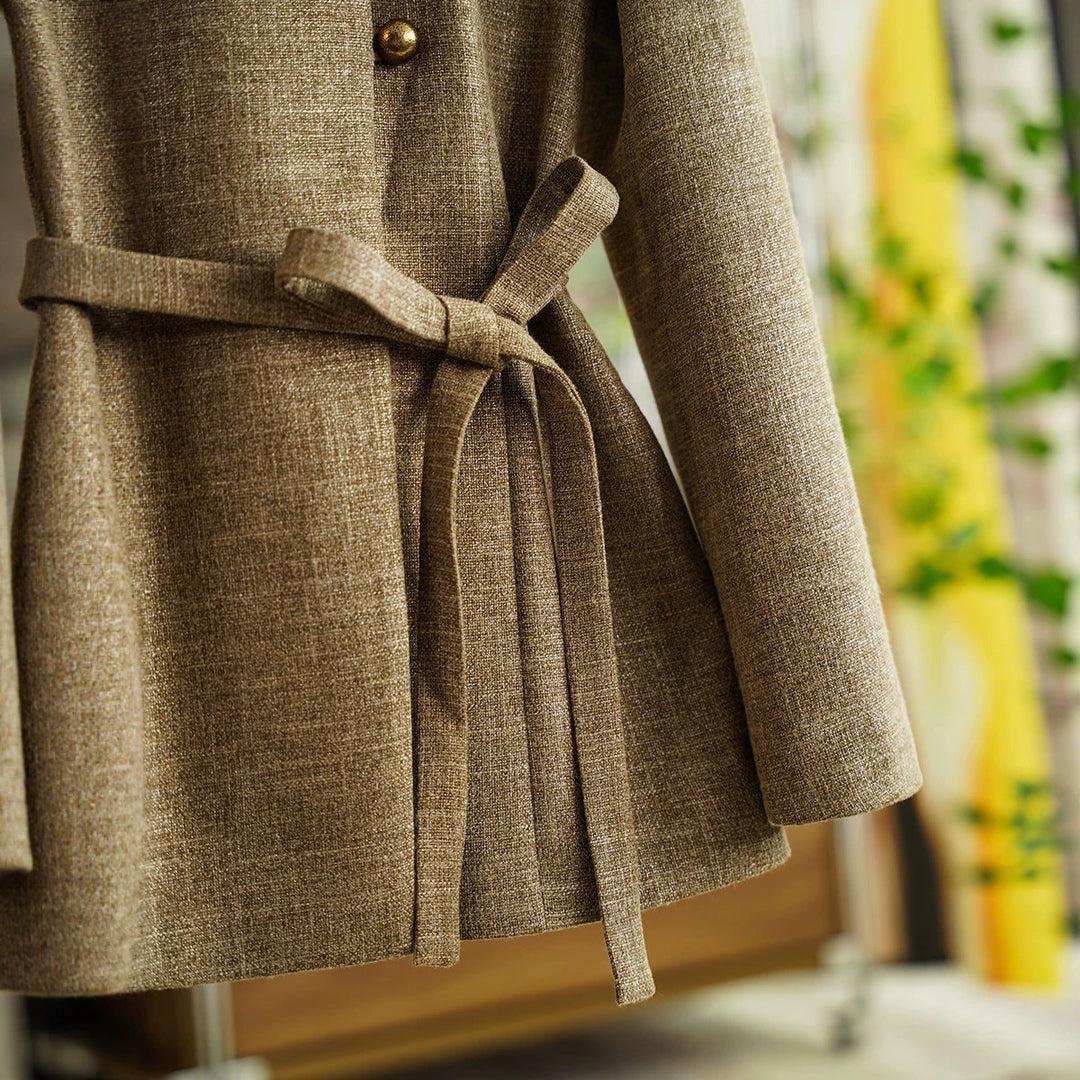 Damen Modische Blazerjacke mit Taillengürtel Drune