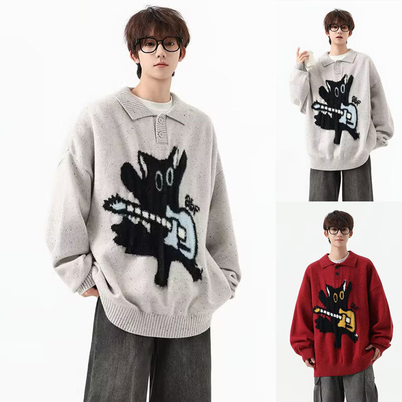 Herren Modischer Pullover mit Kunstmotiv Drune