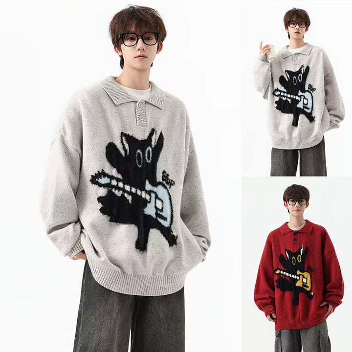Herren Modischer Pullover mit Kunstmotiv Drune