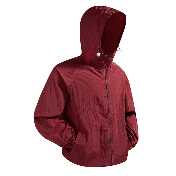 Unisex Leichte packbare Kapuzen‑Windjacke mit wasserabweisender Ripstop‑Hülle und verstellbarer Kapuze Drune
