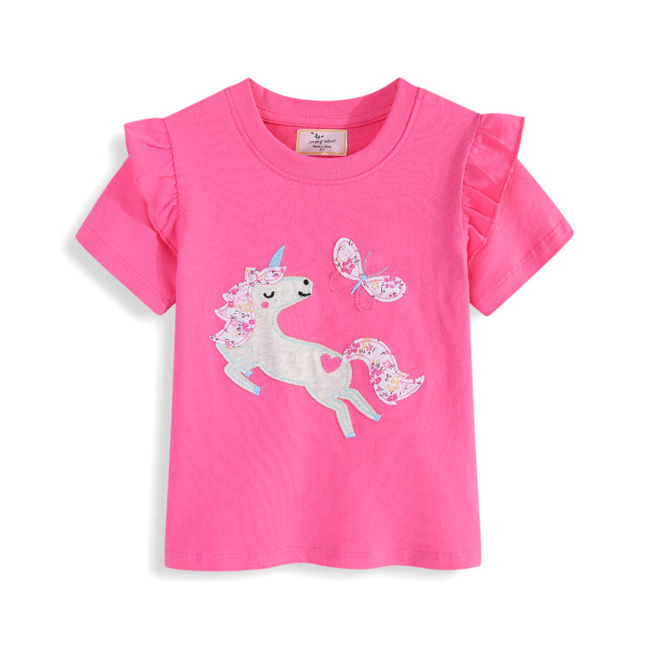 Mädchen T-Shirt mit kreativen Rüschendetails und bezauberndem Einhorn-Motiv Drune
