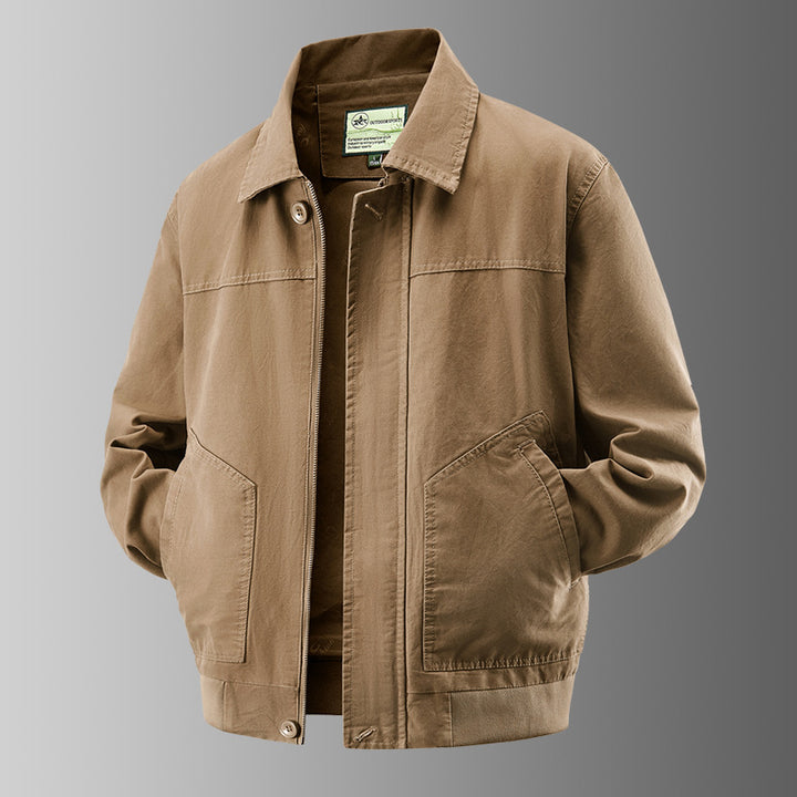 Herren o-Baumwoll-Twill-Arbeitsjacke mit schrägen Handtaschen und geripptem Saum Drune